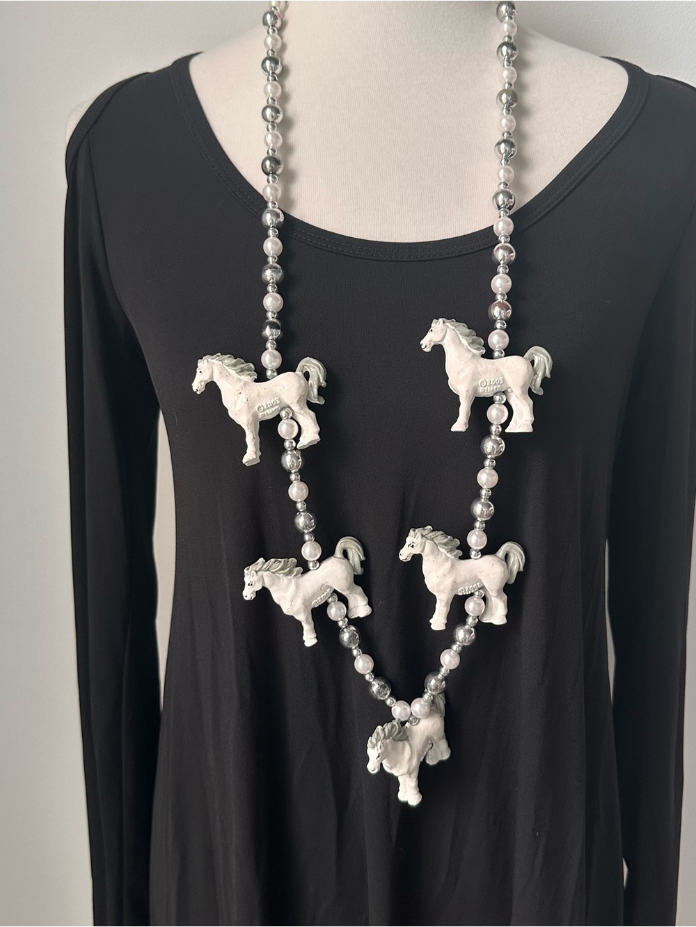 White Horse Charm Bead Necklace - Women Jewelry